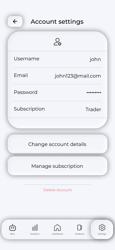 Account screen