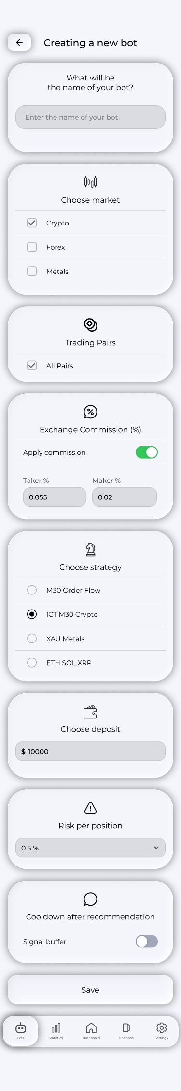 New bot settings