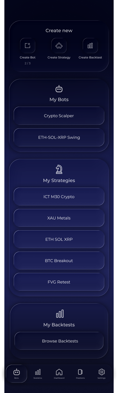 Create Strategy in the Bots tab