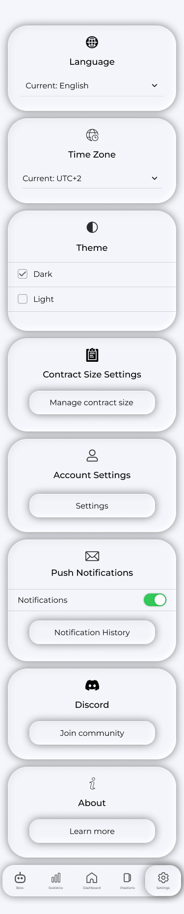 Settings screen
